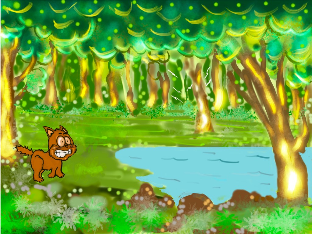 மரத்தின் கீழே பூனை